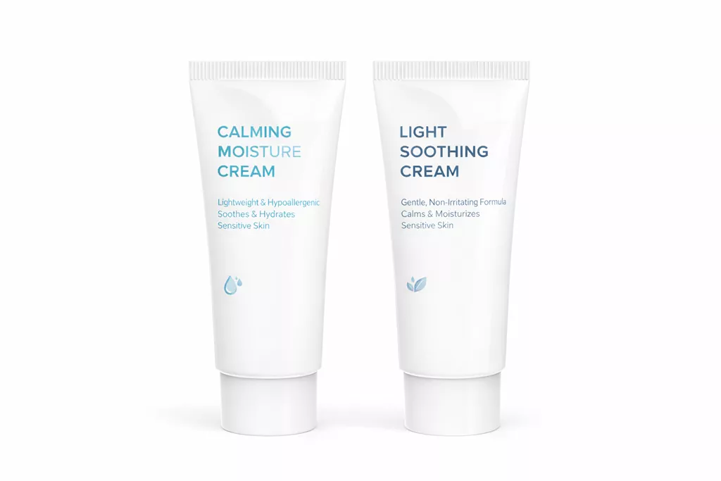 Finding the Best Sensitive Skin K Beauty Moisturizer: A 2026 Barrier-First Guide 2 A minimalist product shot of two white K-Beauty tubes specifically designed for reactive skin, showcasing the ideal finished texture of the best sensitive skin k beauty moisturizer