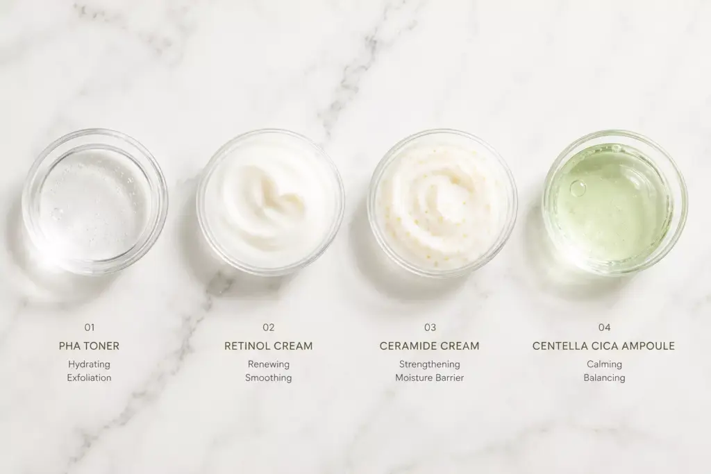 K-Beauty Skin Cycling Routine: The Ultimate 4-Night Guide for Glass Skin 3 An organized schedule table detailing the 4-night steps of a gentle K-Beauty Skin Cycling Routine.