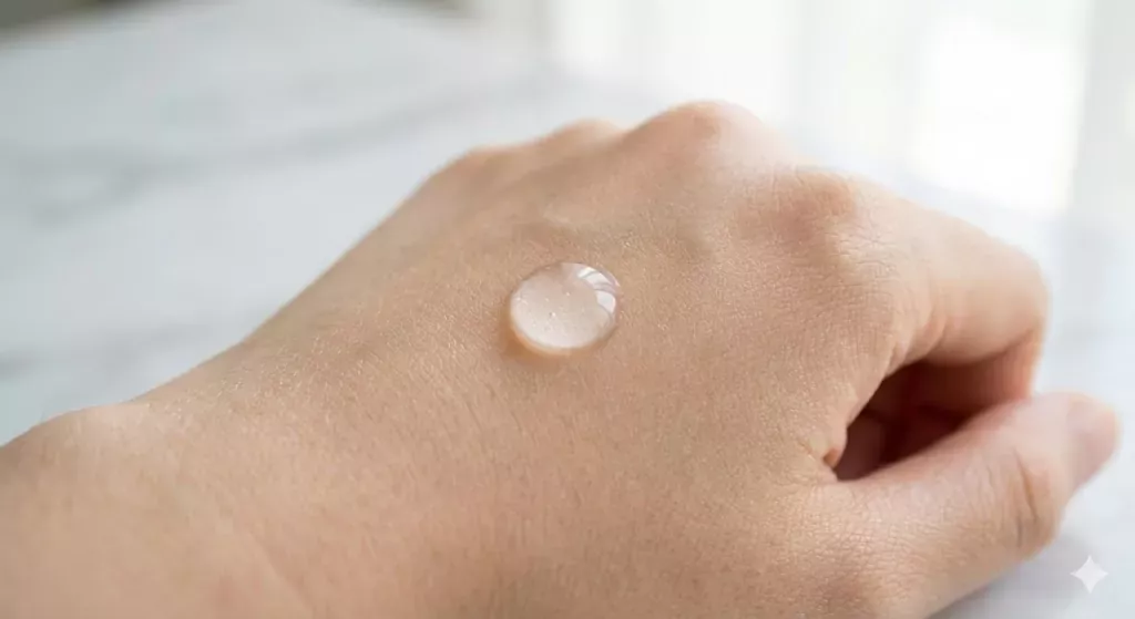 K-Beauty Vitamin C Guide: How to Brighten Skin Without the Sting 3 The clear, watery texture of a fresh serum as recommended in the K-Beauty Vitamin C Guide to avoid skin irritation.