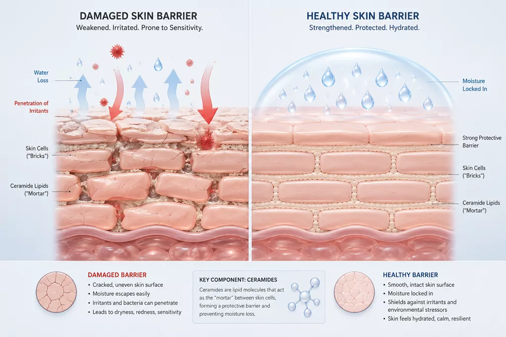 How to Fix Damaged Skin Barrier: 7-Day Guide 1 Figure 1: Visualizing the structural failure of a compromised epidermal barrier versus a resilient lipid matrix.