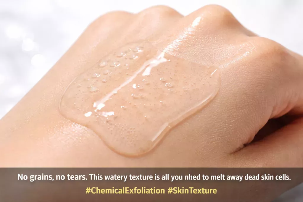 K-Beauty Exfoliation Guide: How to Get Glass Skin Without the Scrub 3 The gentle, watery texture of a chemical acid as recommended in the K-Beauty Exfoliation Guide to avoid skin irritation.