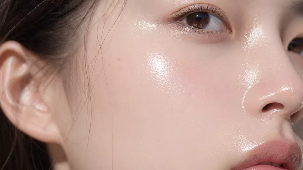 K-Beauty Skin Cycling Routine: The Ultimate 4-Night Guide for Glass Skin 2 Close-up of intensely hydrated and luminous 'Glass Skin' texture, highlighting the ultimate goal of a consistent K-Beauty Skin Cycling Routine.