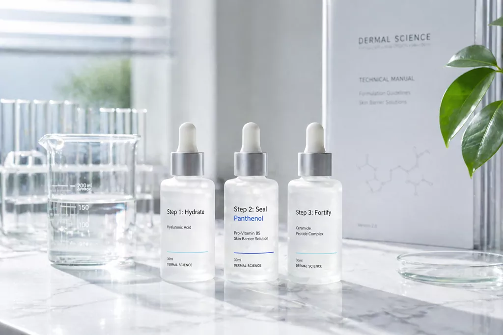 K-Beauty Panthenol Benefits: The High-Tech Moisture Lock Sealant for Structural Skin Repair 2 Professional product layout showcasing the synergy of K-Beauty Panthenol Benefits with Hyaluronic Acid and Ceramides.