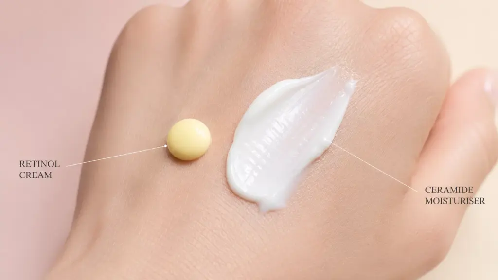 K-Beauty Retinol Guide: How to Start Anti-Aging Without the Purge 3 A step-by-step visual demonstrating the pea-sized dosage and moisture sandwich technique from the K-Beauty Retinol Guide.