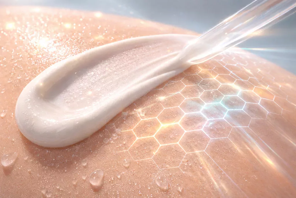 K-Beauty Sunscreen Guide: Protecting Your Active Ingredient Investment 2 Macro view showing the advanced photostable filters like Tinosorb S mentioned in the K-Beauty Sunscreen Guide.