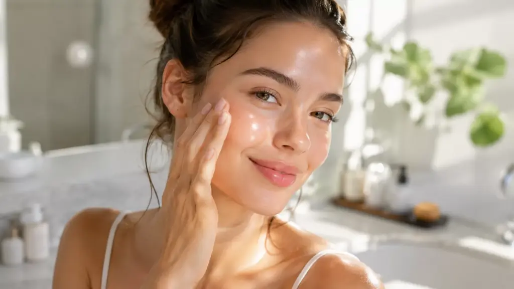 K-Beauty Vitamin C Guide: How to Achieve Radiant Skin Without Irritation 3 A woman applying a gentle brightening serum, following the proper steps outlined in the K-Beauty Vitamin C Guide.