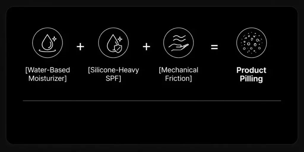 Why Your Sunscreen is Pilling Under Makeup: The K-Beauty Secret to a Flawless Base 1 A chemical formula diagram explaining why your sunscreen is pilling under makeup due to product clash.
