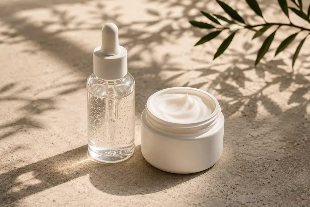 Ceramide vs Phytoceramide: The Modern Guide to Healing a Starving Skin Barrier 3 A minimalist K-Beauty skincare setup demonstrating the 3:1:1 golden ratio application routine discussed in the Ceramide vs Phytoceramide guide.