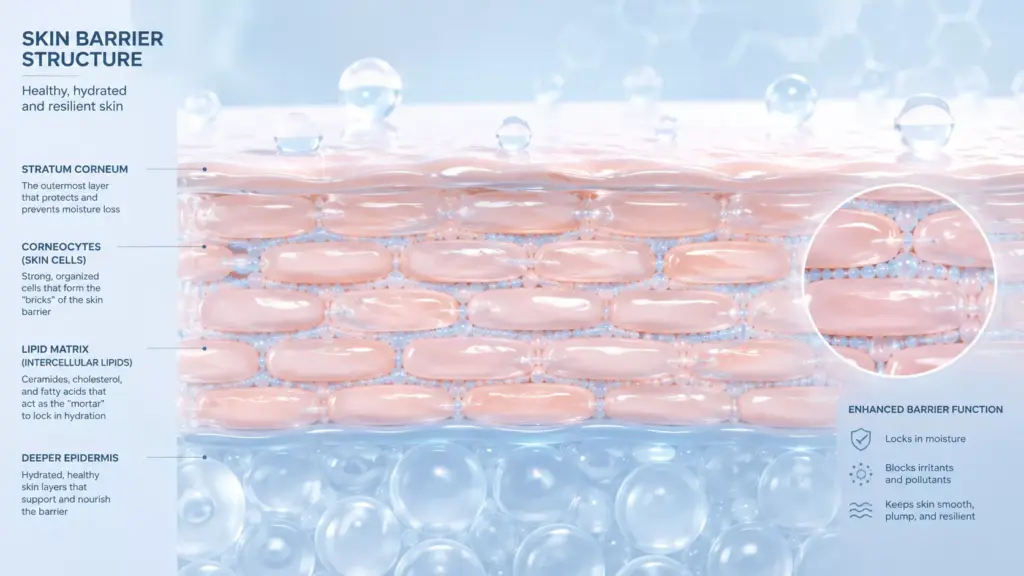 The Skin Barrier Reset: An Analytical Deep-Dive Into the Aestura Atobarrier 365 Cream 2 A scientific representation of a healthy skin barrier restored by the Aestura Atobarrier 365 Cream.