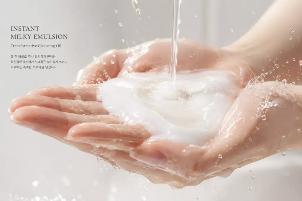 The Ultimate Blueprint: Best Cleansing Oil for Sensitive Skin K-Beauty Solutions 3 A cushioning, serum-like formula showcasing the instant milky emulsification process of the Best Cleansing Oil for Sensitive Skin K-Beauty