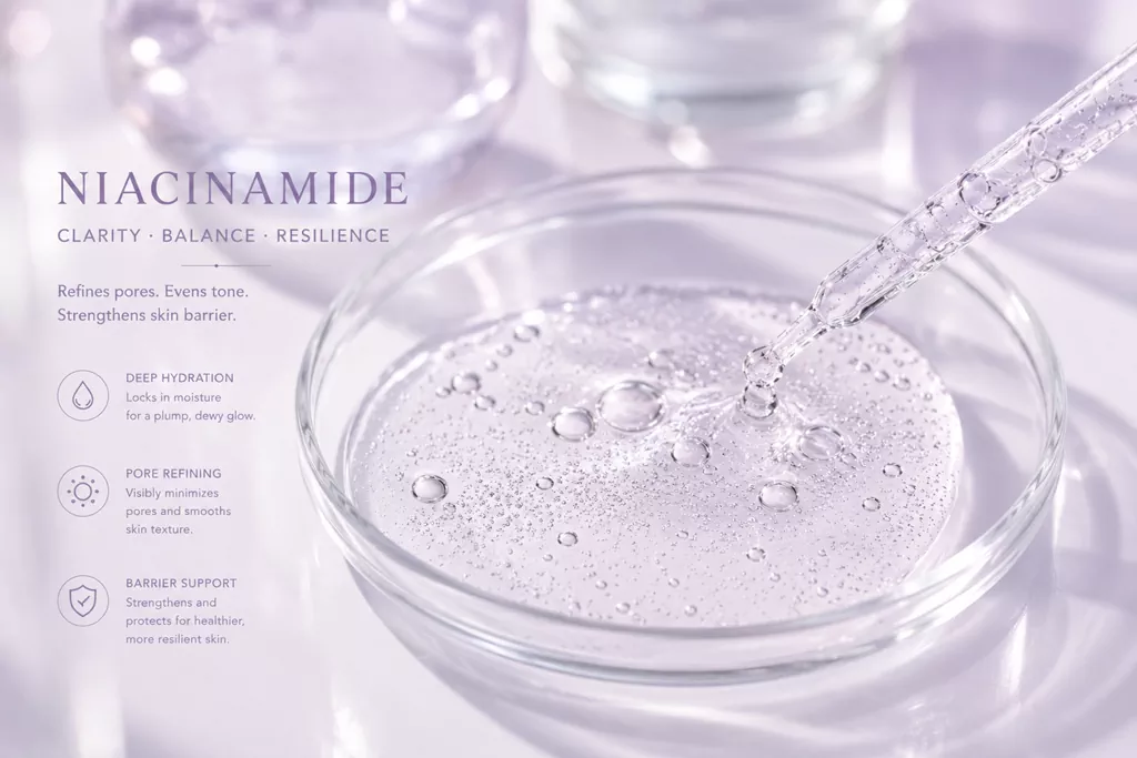 Niacinamide vs Vitamin C: The 2026 Radiance Audit for Sensitive Subuji Skin 1 A professional K-beauty macro shot showcasing a lightweight, hydrating Niacinamide serum for a sensitive skin radiance audit, comparing Niacinamide vs Vitamin C stability.