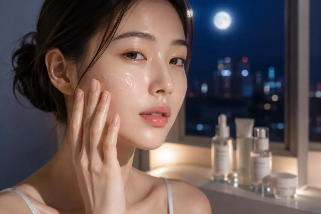 Slugging with PDRN: How to Repair Damaged Skin Without Clogging Pores 2 A young woman applying a light gel serum for her slugging with PDRN routine.