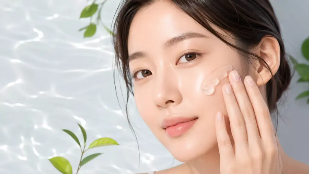 Summer Skincare for Heat-Damaged Skin: A Science-Backed K-Beauty Recovery Guide 2 A young woman applying soothing gel cream for summer skincare for heat-damaged skin